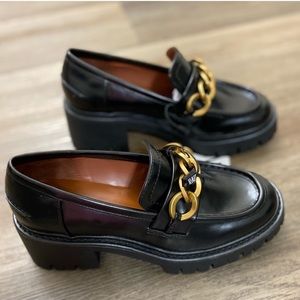 Zara Lug Sole Black Loafers w gold hardware (size 40)